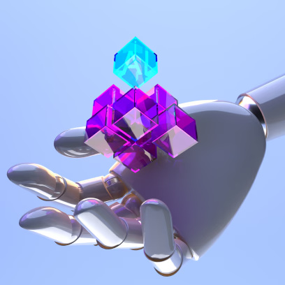 robotic hand holding a crystal