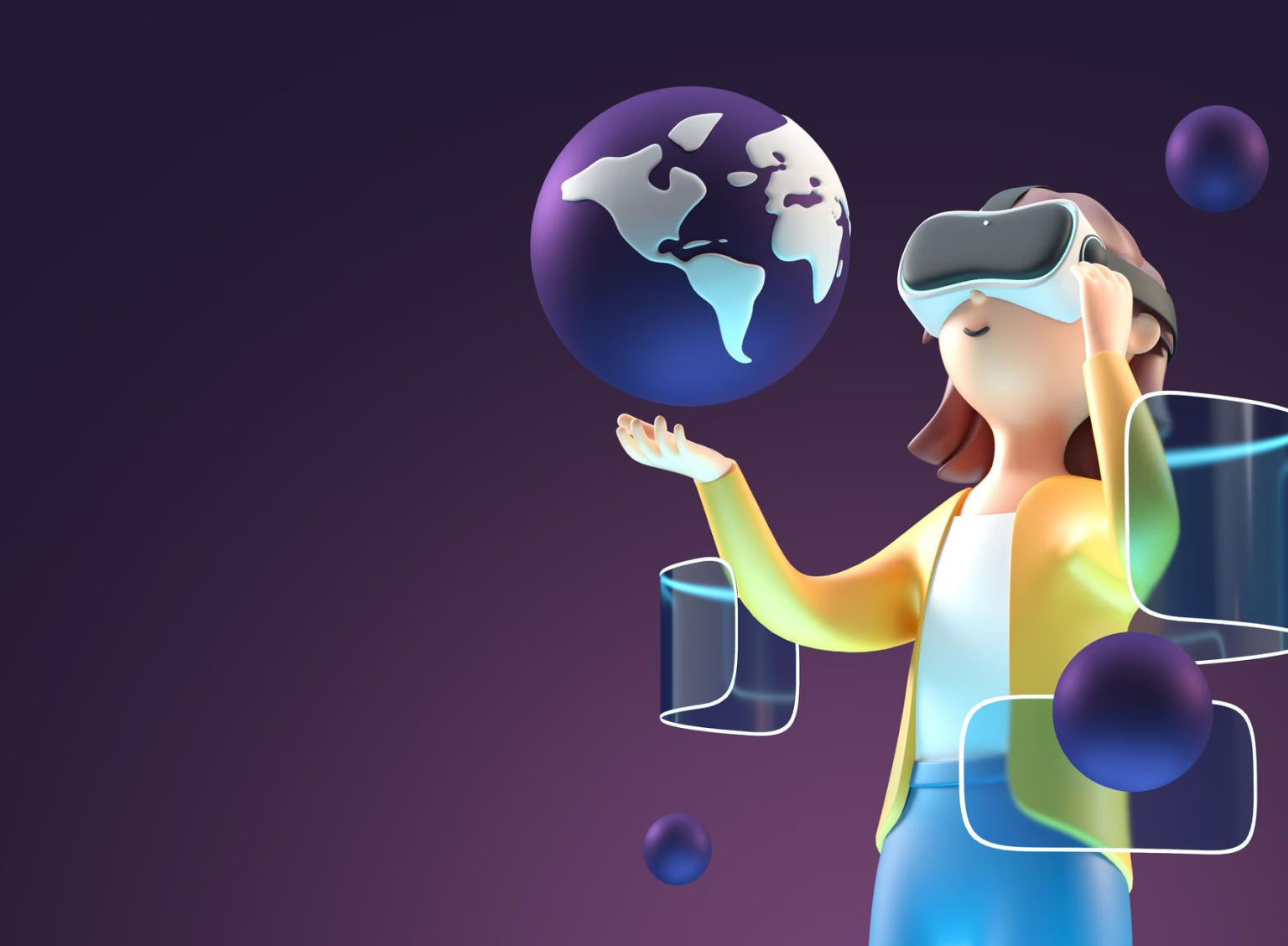 VR headset user holding a glowing globe